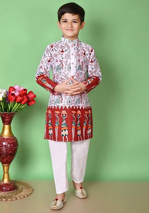 Maroon Printed Kurta With Pajama ( Set of 2)