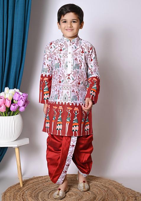 Maroon Printed Kurta With Dhoti Pants ( Set of 2)