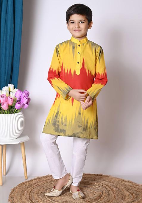 Yellow Printed Kurta With Pajama ( Set of 2)