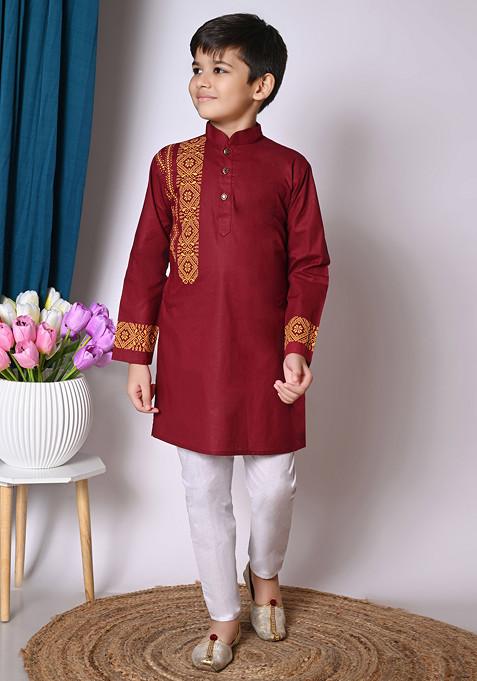 Maroon Printed Kurta With Pajama ( Set of 2)