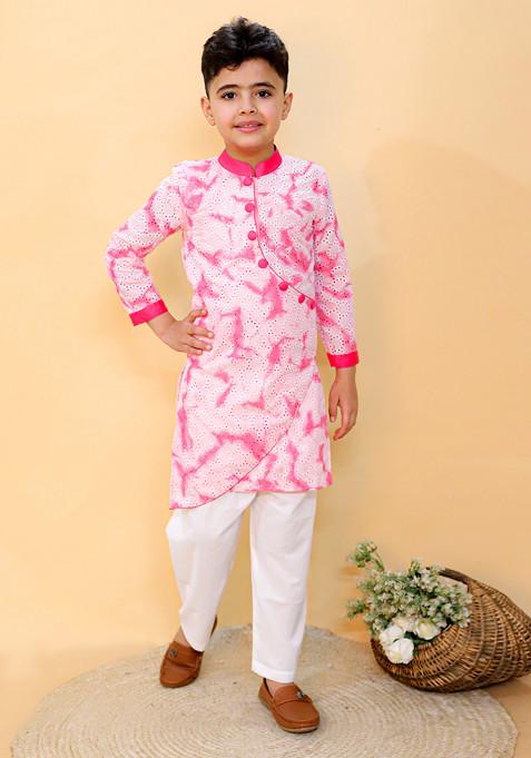 Pink Tie And Dye Print Kurta With Pants (Set of 2)