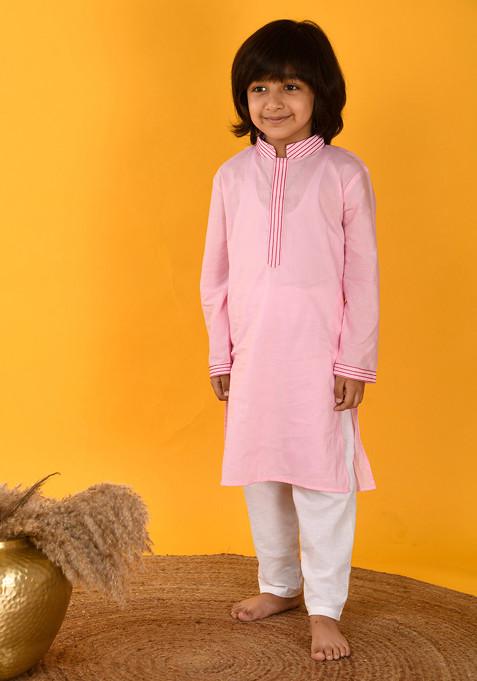 Blush Pink Cotton Kurta With Pajama (Set of 2)