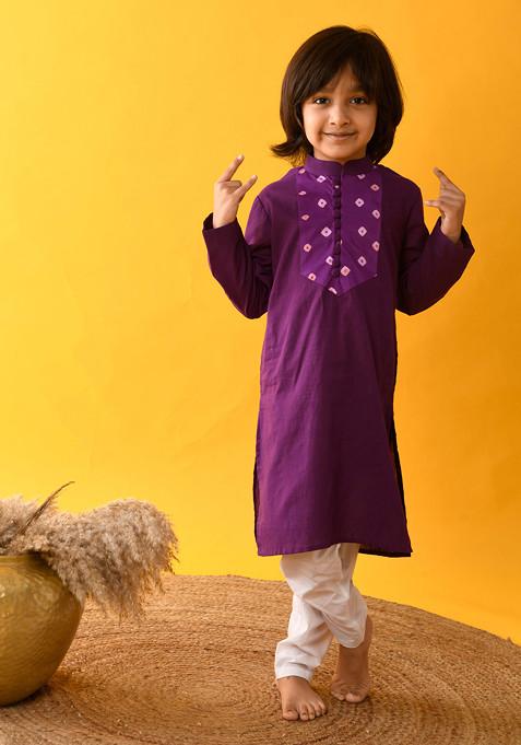 Purple Dye Bandhani Print Kurta With Pajama (Set of 2)