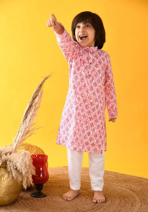 Pink Printed Kurta With Pajama (Set of 2)