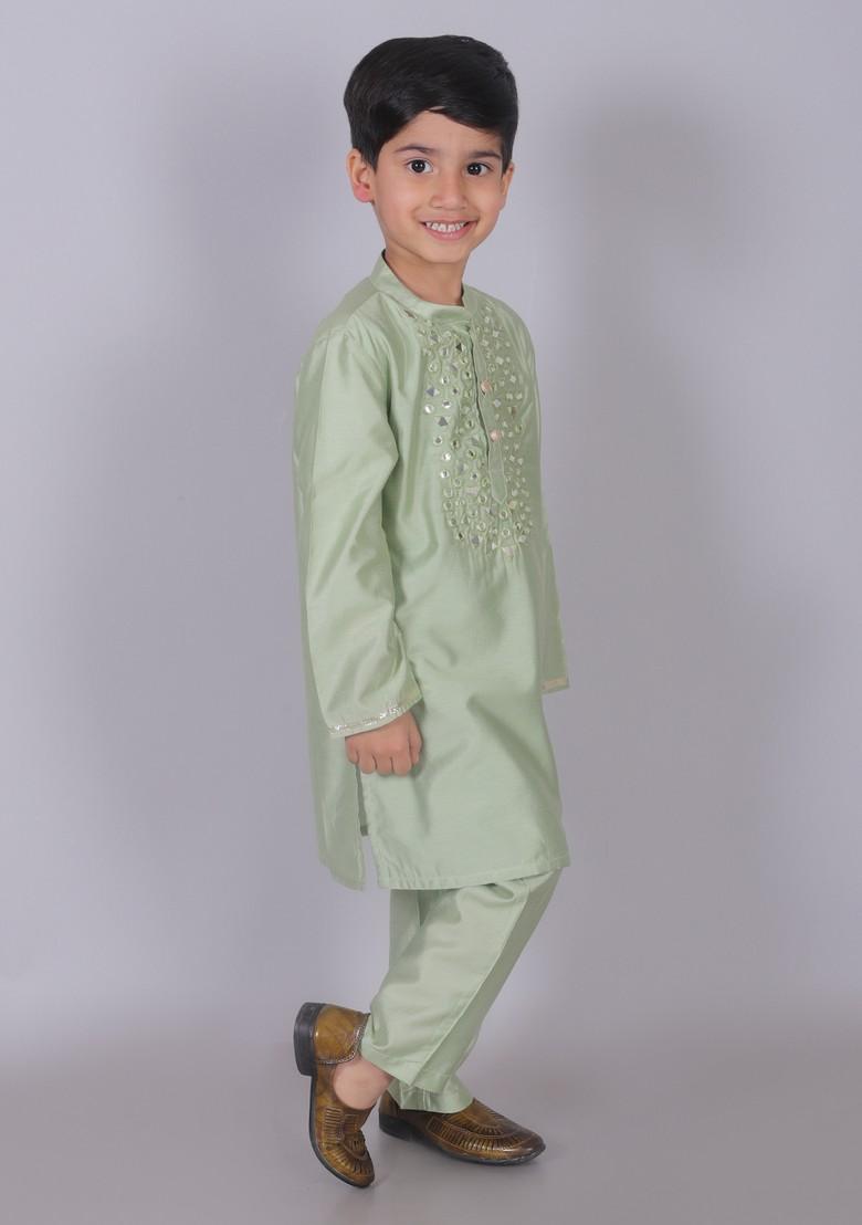 Sea Green Mirror Embroidered Kurta With Pajama (Set of 2)