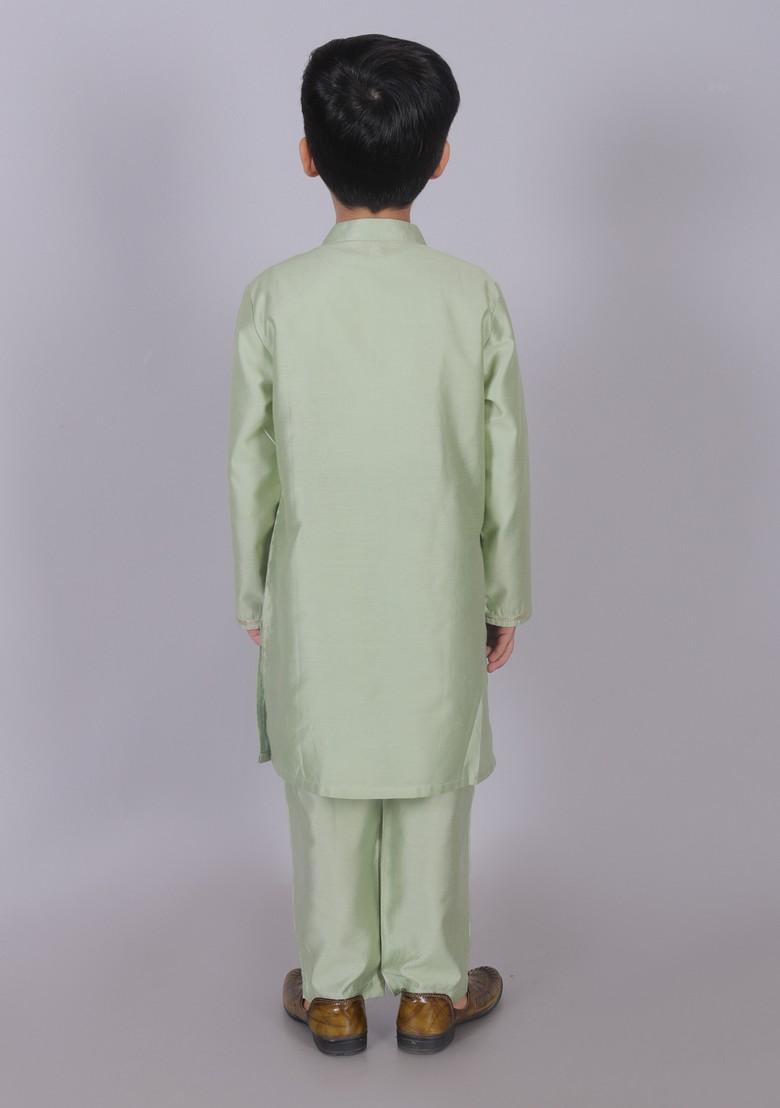 Sea Green Mirror Embroidered Kurta With Pajama (Set of 2)