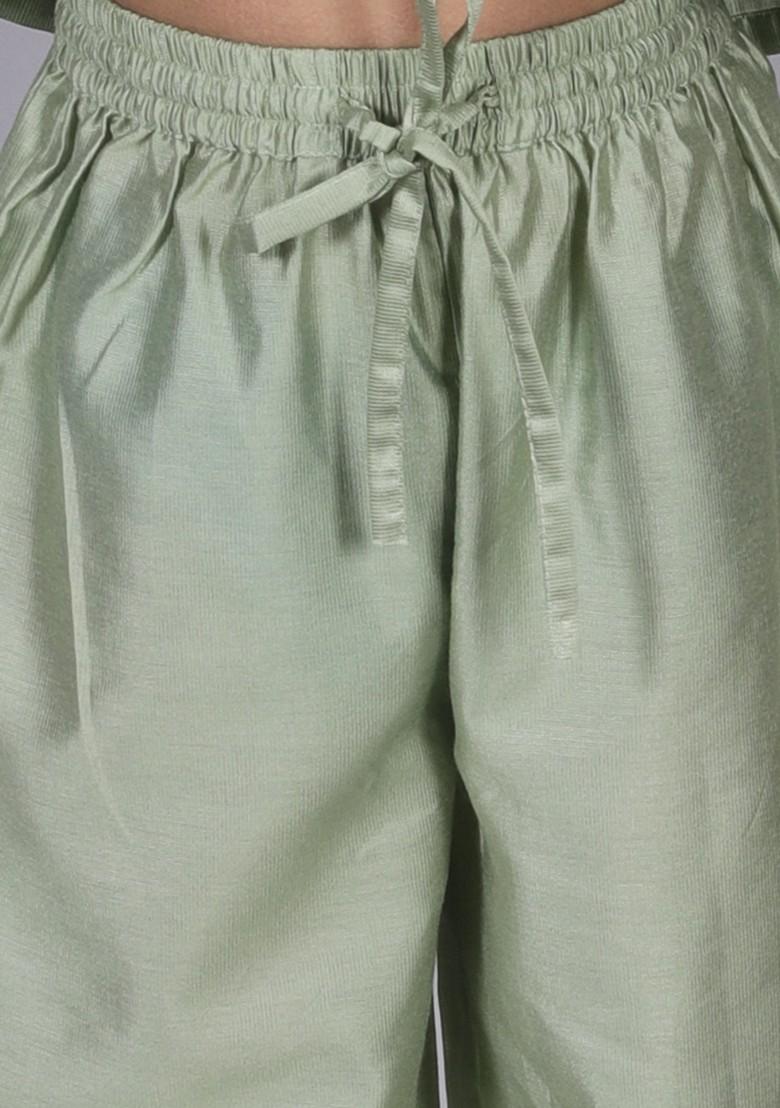 Sea Green Mirror Embroidered Kurta With Pajama (Set of 2)