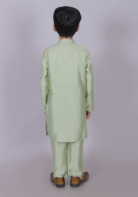 Sea Green Mirror Embroidered Kurta With Pajama (Set of 2)