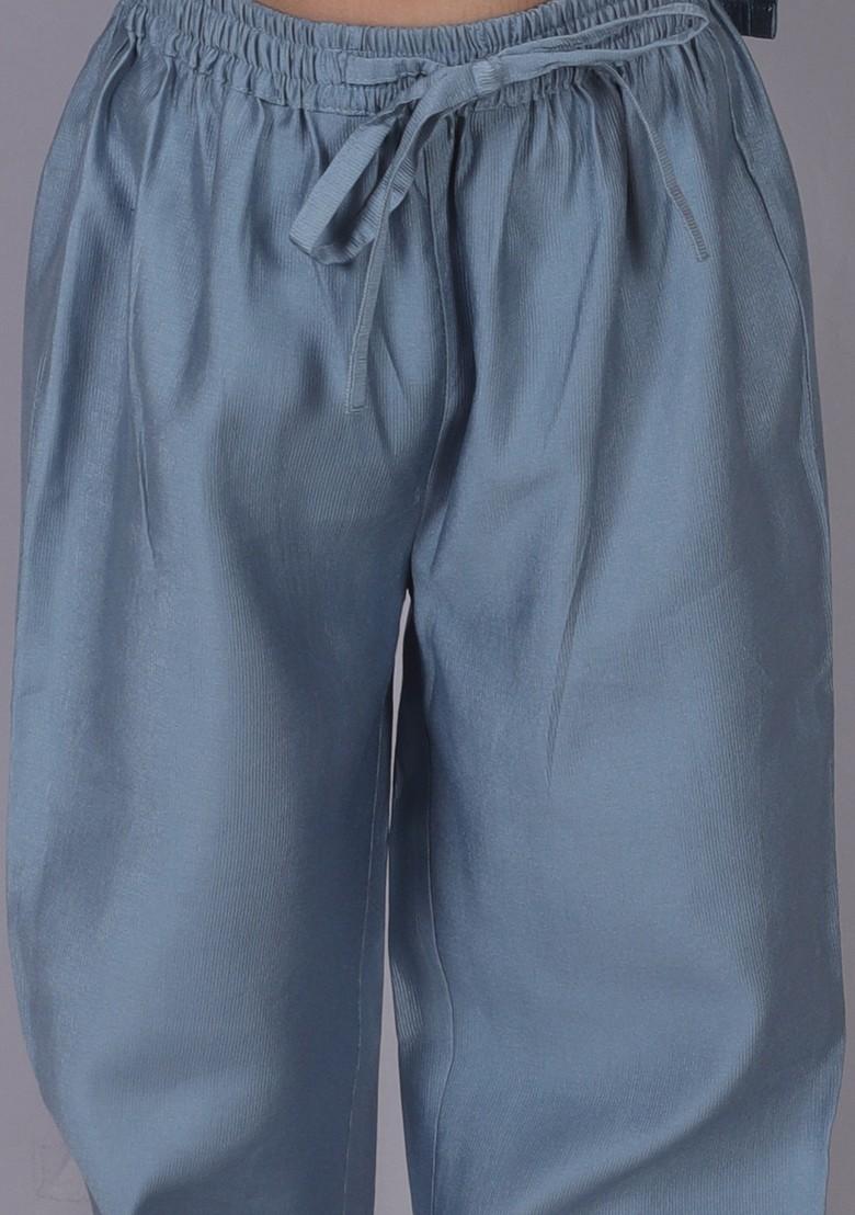 Blue Floral Embroidered Kurta With Pajama (Set of 2)