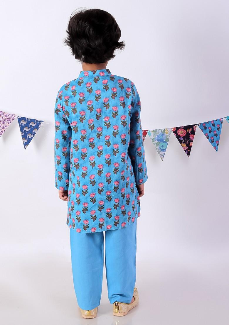 Blue Jaipuri Print Kurta With Pajama (Set of 2)