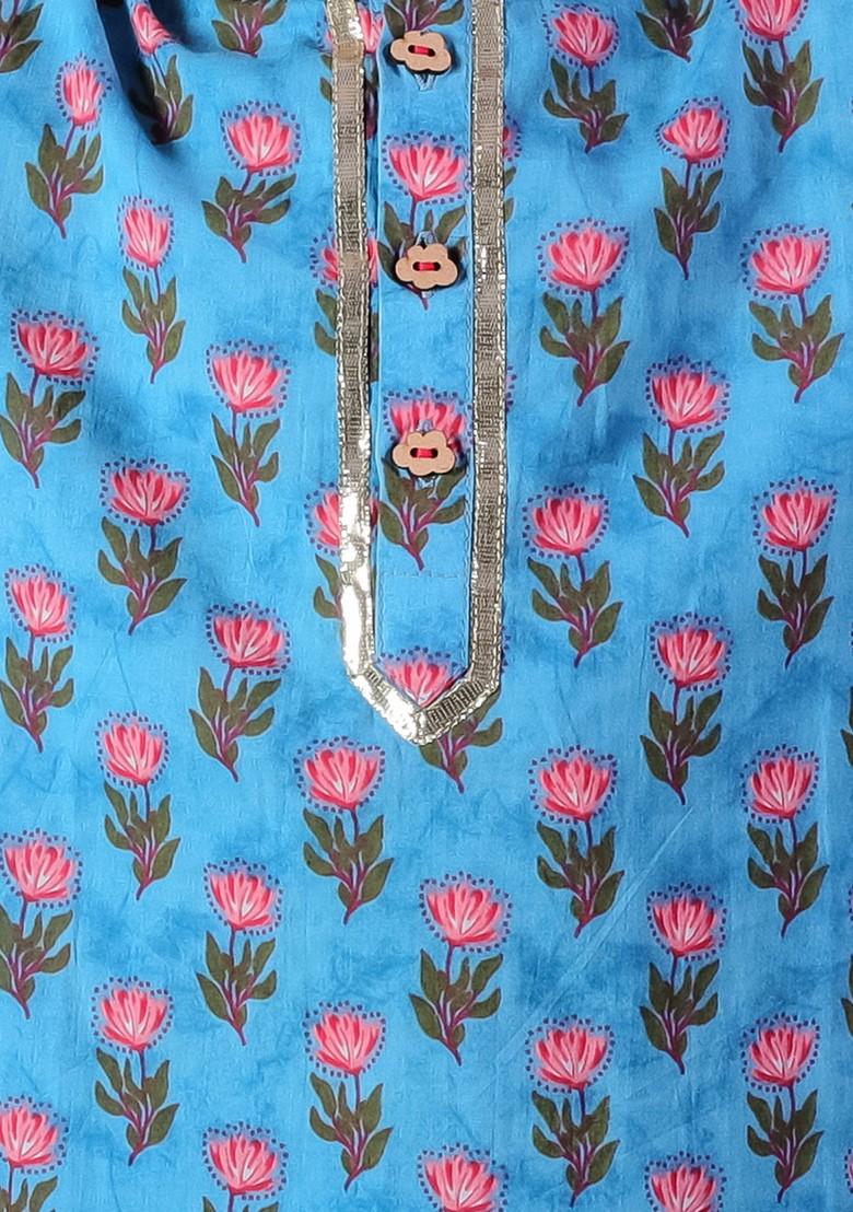 Blue Jaipuri Print Kurta With Pajama (Set of 2)
