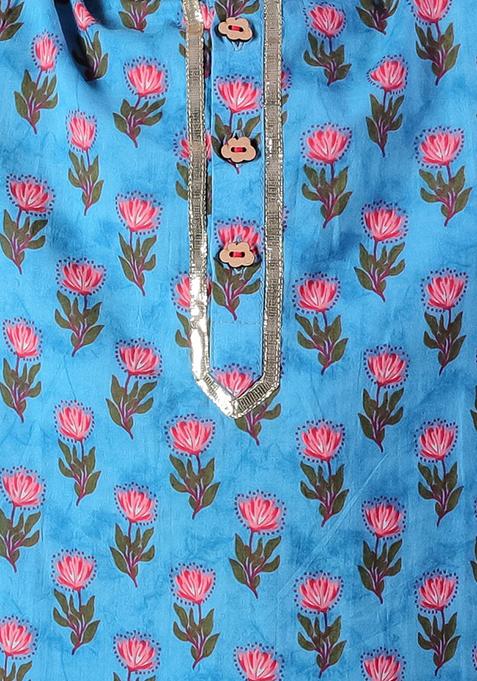 Blue Jaipuri Print Kurta With Pajama (Set of 2)