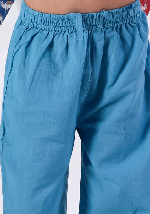 Blue Jaipuri Print Kurta With Pajama (Set of 2)