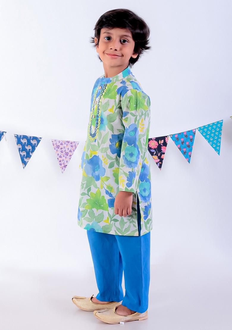 Green Jaipuri Print Kurta With Pajama (Set of 2)