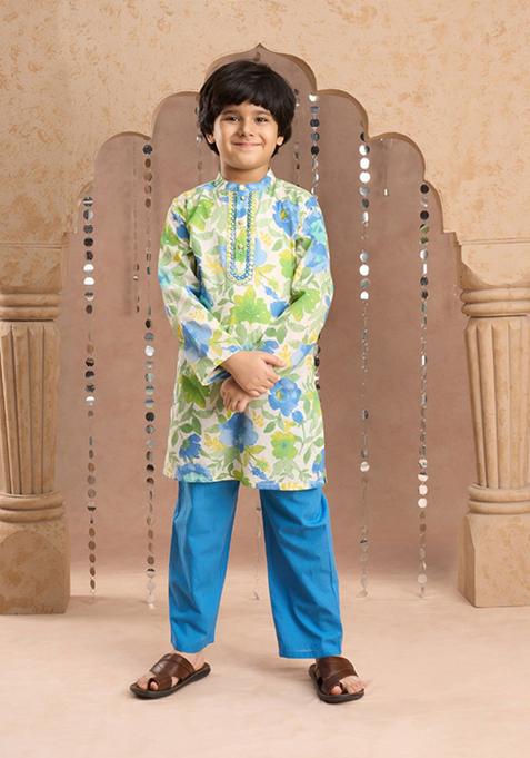 Green Jaipuri Print Kurta With Pajama (Set of 2)