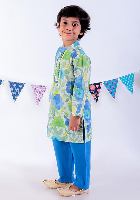 Green Jaipuri Print Kurta With Pajama (Set of 2)