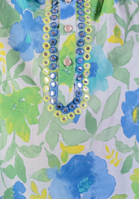 Green Jaipuri Print Kurta With Pajama (Set of 2)