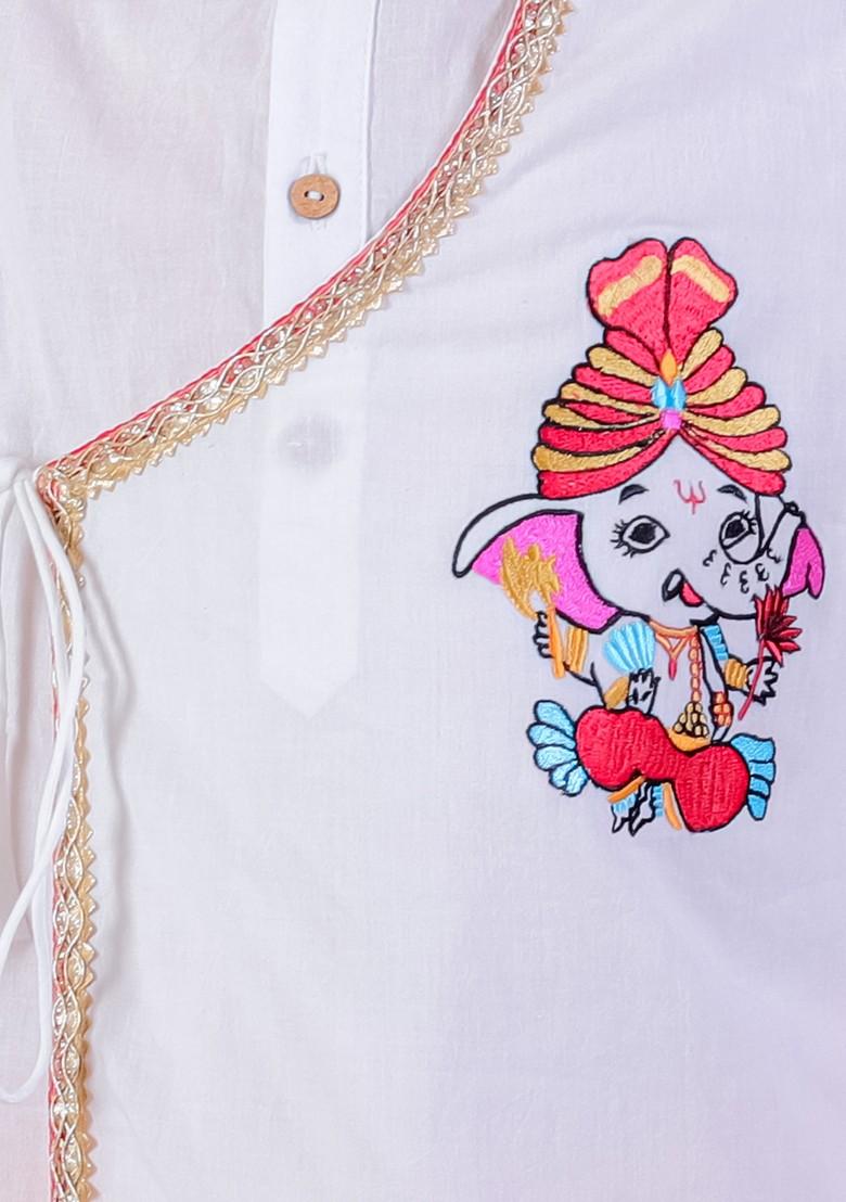 Orange And White Tie And Dye Print Kurta With Dhoti Pants (Set of 2) - Indya