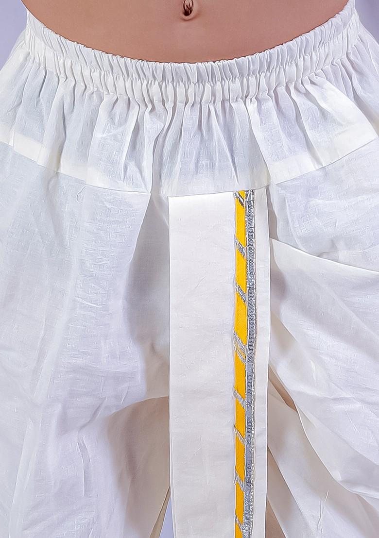 Yellow And White Embroidered Kurta With Dhoti Pants (Set of 2)