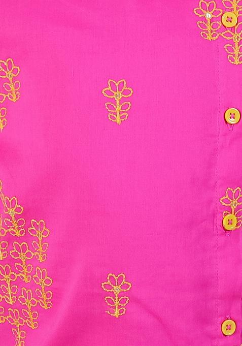 Pink And White Embroidered Kurta With Dhoti Pants (Set of 2)