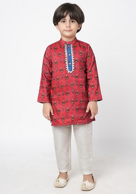 Red Printed Kurta With Pants (Set of 2)