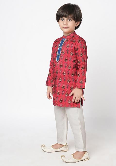 Red Printed Kurta With Pants (Set of 2)