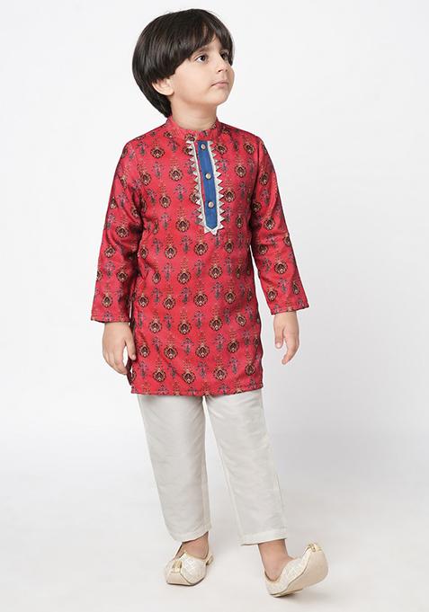 Red Printed Kurta With Pants (Set of 2)
