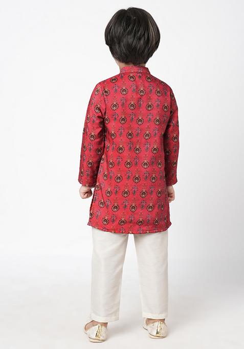 Red Printed Kurta With Pants (Set of 2)