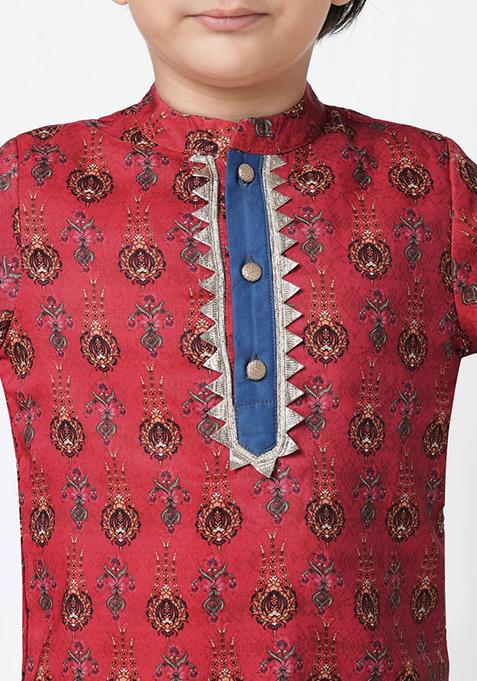 Red Printed Kurta With Pants (Set of 2)