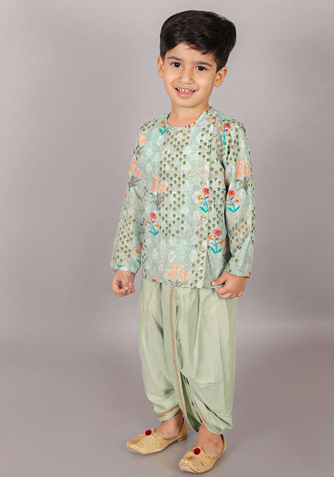 Green Floral Digital Print Kurta With Dhoti Pants (Set of 2)