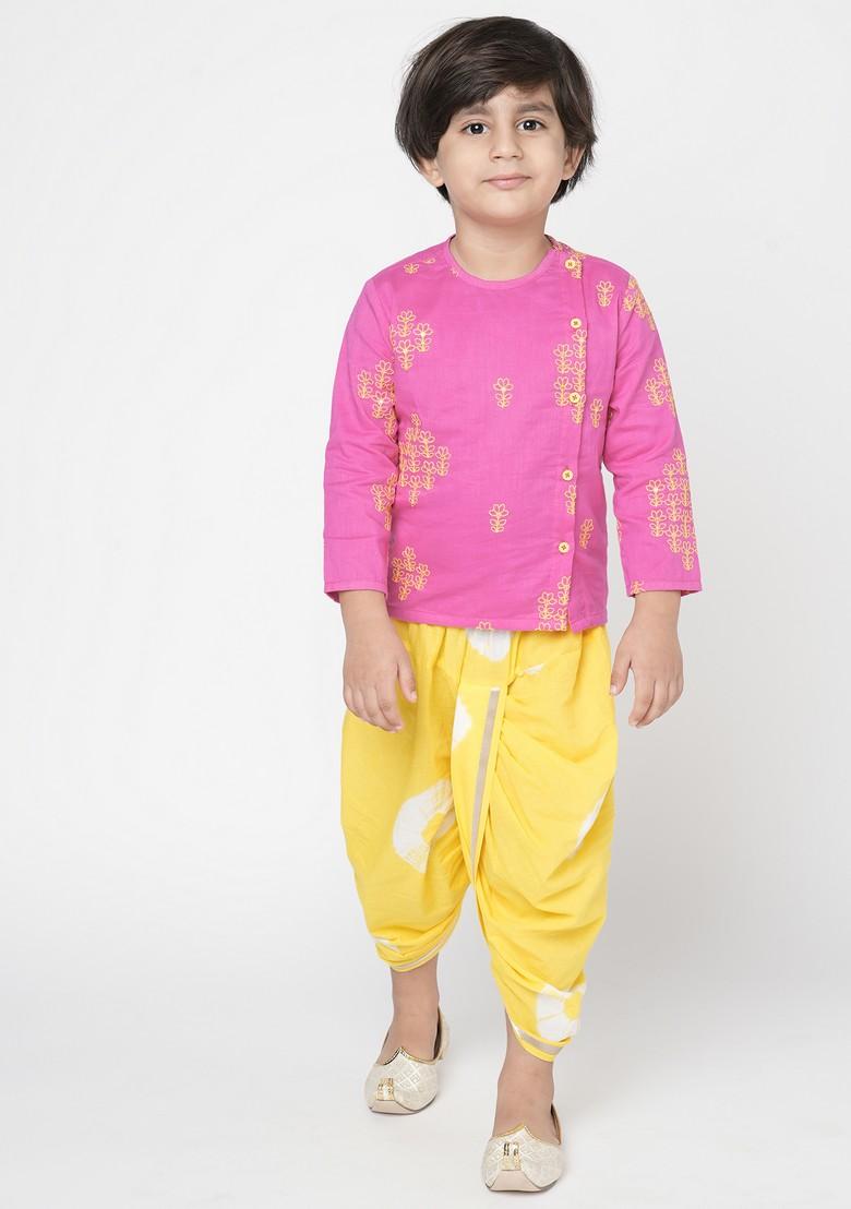 Pink Tie And Dye Print Embroidered Kurta With Dhoti Pants (Set of 2)