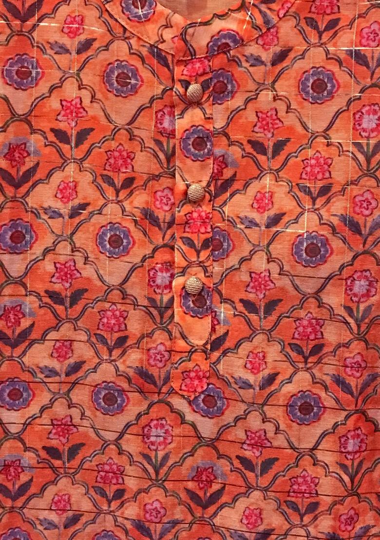 Orange Digital Print Kurta With Pants (Set of 2) - Indya