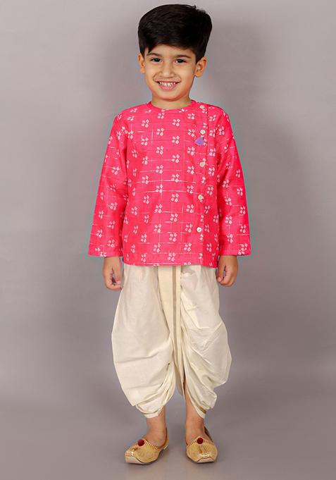 Pink Printed Kurta With Dhoti Pants (Set of 2)