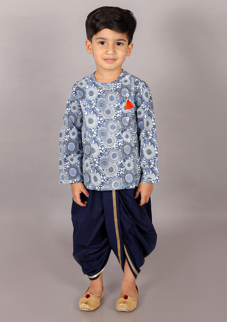 Blue Printed Kurta With Dhoti Pants (Set of 2)