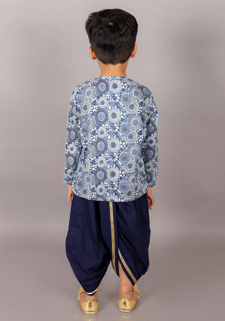 Blue Printed Kurta With Dhoti Pants (Set of 2) - Indya