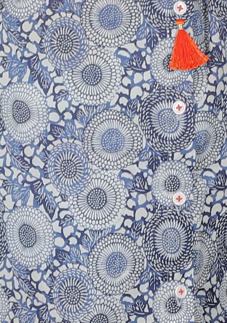 Blue Printed Kurta With Dhoti Pants (Set of 2) - Indya