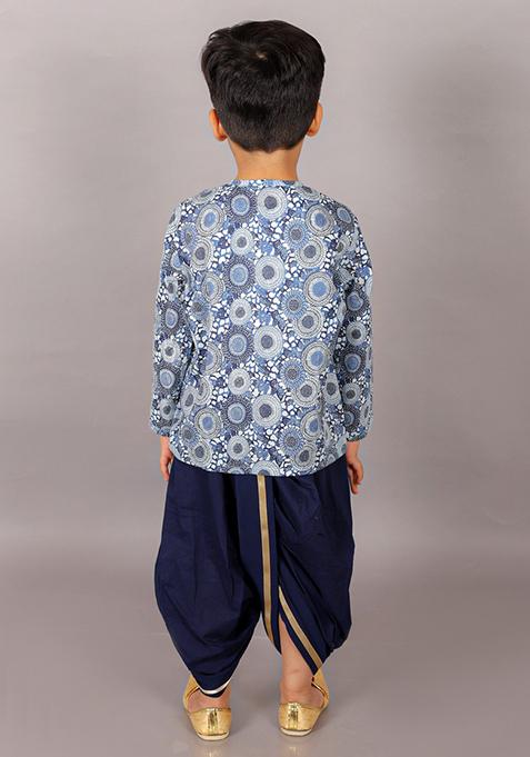 Blue Printed Kurta With Dhoti Pants (Set of 2)