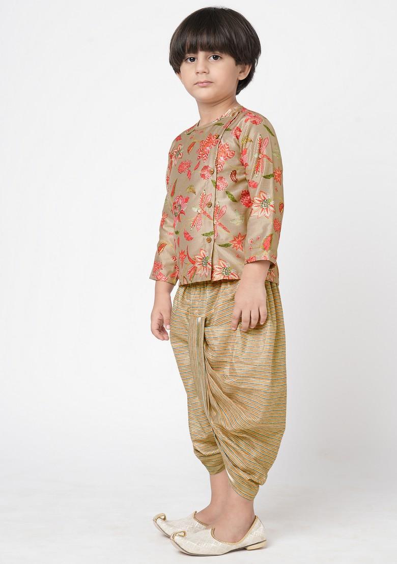 Beige Digital Print Kurta With Dhoti Pants (Set of 2)