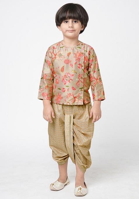 Beige Digital Print Kurta With Dhoti Pants (Set of 2)