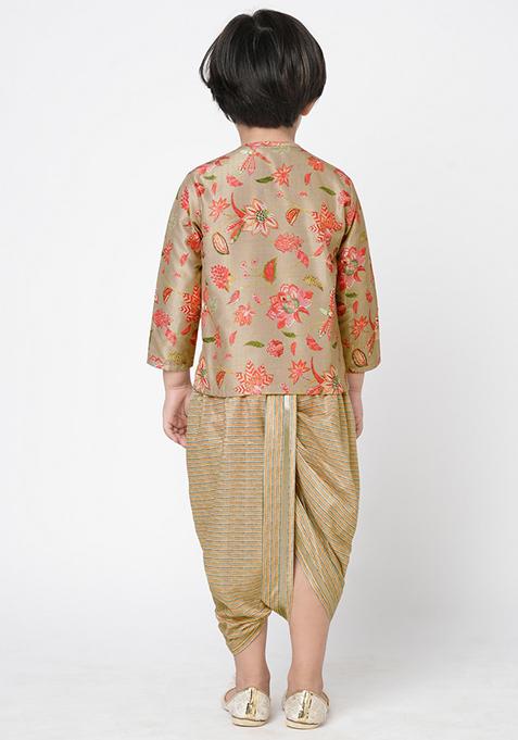 Beige Digital Print Kurta With Dhoti Pants (Set of 2)
