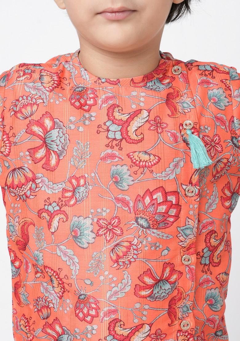 Orange Digital Print Kurta With Dhoti Pants (Set of 2) - Indya