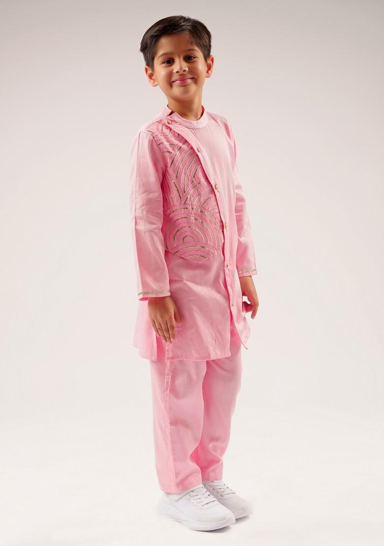 Pink Embroidered Kurta With Pants (Set of 2)
