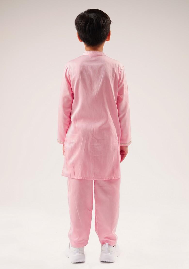 Pink Embroidered Kurta With Pants (Set of 2)