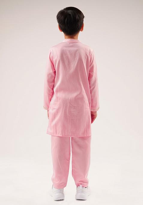 Pink Embroidered Kurta With Pants (Set of 2)