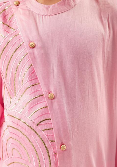 Pink Embroidered Kurta With Pants (Set of 2)