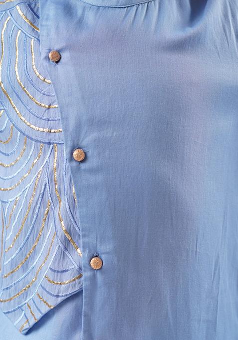 Blue Embroidered Kurta With Pants (Set of 2)