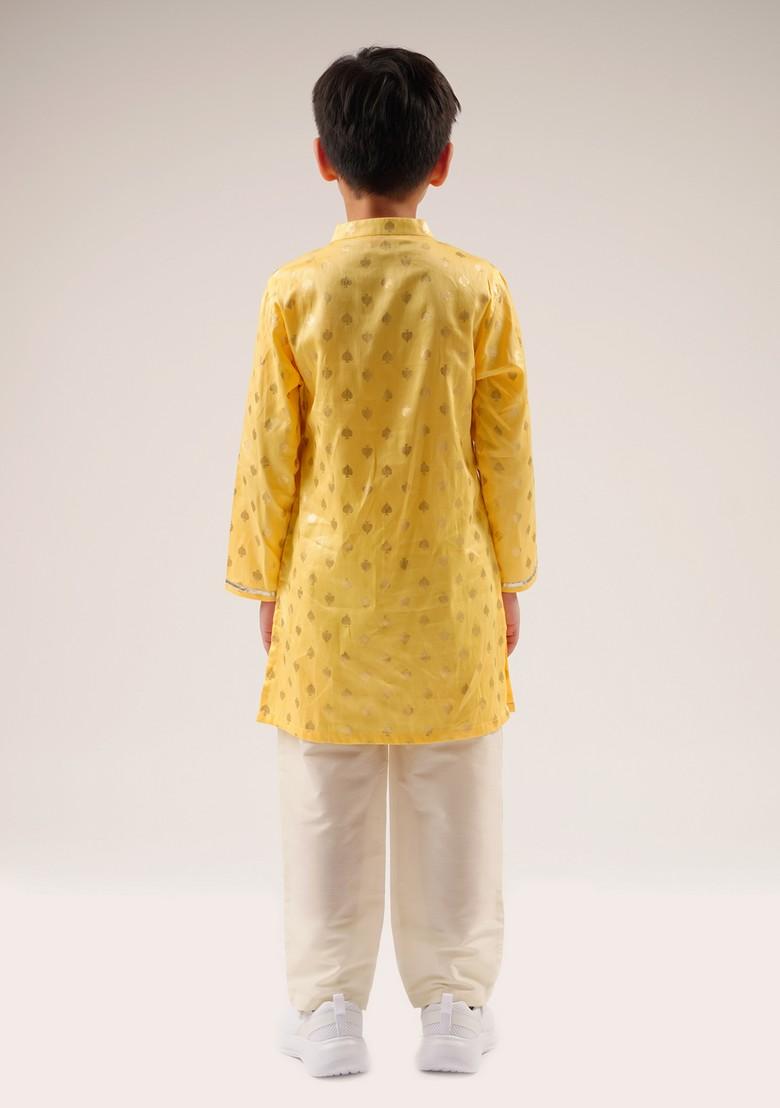 Yellow Foil Print Kurta With Pants (Set of 2) - Indya