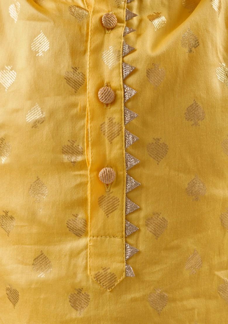 Yellow Foil Print Kurta With Pants (Set of 2) - Indya