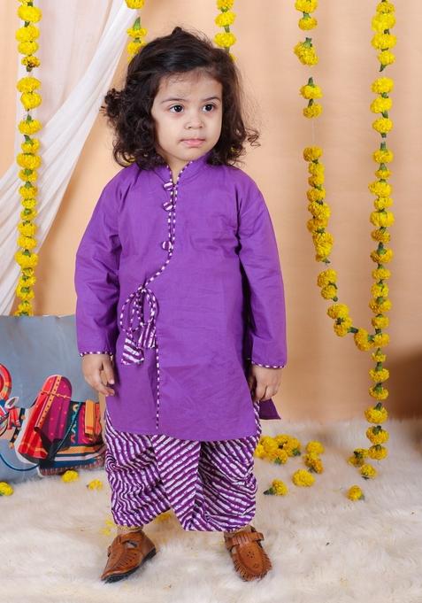 Purple Printed Kurta With Dhoti Pants (Set of 2)