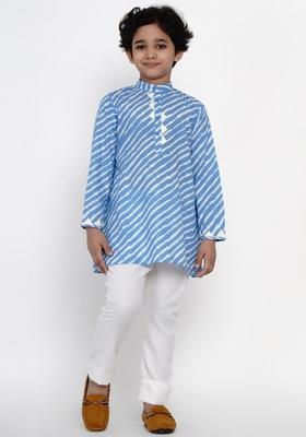 Blue Leheriya Print Kurta With Pants (Set of 2)